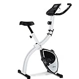 ISE X-Bike Fitnessbike für Zuhause Heimtrainer Fahrrad Klappbar X-Bike verstellbare Magnetron-Widerstandsstufen mit Handpulssensoren, Weiß, SY-810L