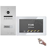 MATHFEL 2 Draht Bus IP WLAN Video-Türsprechanlage, 10 Zoll Touchscreen Monitore mit Full HD 2 Megapixel 170 Grad Weitwinkelkamera -Außenstation in Silber mit Gravur