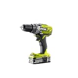 RYOBI 18V ONE+ Akku-Bohrschrauber R18DD3-215S (2-Gang-Getriebe, max. Drehmoment 50Nm, Drehmomentstufen 24, Bohrfutter 13mm, inkl. 2x 1,5Ah Akku & Ladegerät in Werkzeugtasche)