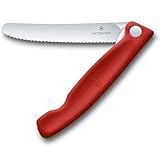 Victorinox Swiss Classic Gemüsemesser, Campingmesser, Picknick, Scharfe Klinge, Wellenschliff, 11 cm, Rostfreier Stahl, rot