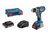 Bosch Professional 18V System Akku Bohrschrauber GSR 18-2-LI (max. Drehmoment (hart/weich): 63/24 Nm, inkl. 2x 2.0Ah Akku, Ladegerät GAL 18V-20, L-Case)