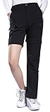 Hiauspor Damen-Zip-Off-Wanderhose-Atmungsaktiv-Trekkinghose Schnell Trockend Abnehmbar Outdoorhose Stretch Funktionshose Sommer Hosen (Schwarz, L)