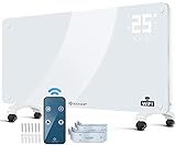 KESSER® Glaskonvektor Glasheizung Elektroheizkörper APP WiFi Funktion Inkl. Fernbedienung Elektroheizung Stand- oder Wand Heizung Heizkörper | Touchscreen | LCD-Display | Timer | 2500 Watt | Weiß