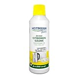 HEITMANN pure Reine Citronensäure: Flüssiger Bio-Entkalker für Küche und Bad, Reiniger gegen Kalk aus 100% natürlichen Inhaltsstoffen, Lebensmittelsauber und biologisch abbaubar, 500 ml