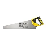 Stanley JetCut feine Handsäge 2-15-595 in 450 mm Länge – Säge für Holz, Kunststoff, Laminat – Mit Griff aus Bi-Material, verbesserter Verzahnung & 45/90° Anschlag für präzises Sägen