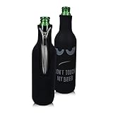 kwmobile 2x 330-500ml Flasche Flaschenkühler - für Bier andere Getränke - Neopren Kühler Don't touch my beer Weiß Schwarz