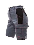 strongAnt Damen Cargo Shorts Stretch Kurze Arbeitshose für Frauen Outdoor Funktionelle Wandernshorts für Wandern, Radfahren, Campen - Farbe: Grau-Schwarz, Pinke Naht. Größe: 48