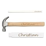 Geschenk Set - Hammer + Zollstock + Zimmermannsbleistift - mit Name personalisiert - Gravur - Handwerker Bauherr Vatertag Papa Opa Mann Heimwerker Weihnachten Geschenkset Männer