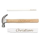 Geschenk Set - Hammer + Zollstock + Zimmermannsbleistift - mit Name personalisiert - Gravur - Handwerker Bauherr Vatertag Papa Opa Mann Heimwerker Weihnachten Geschenkset Männer