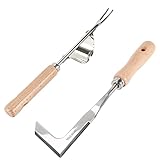 2 Stück Unkrautstecher, Edelstahl Manueller Unkrautgabel, Garten Weeder, Gartenarbeit Gabel, Unkrautjäter Wurzeljäter, mit Ergonomischem Naturholz Griff, zum Jäten Ihres Gartens, Graben, Lösen