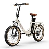 AHFOOM E Bike,20'*3.0' Fat Tire E-Fahrrad Klapprad, 250 W/48 V17Ah,Faltbares City E-Bike,7-Gang-All-Terrain Elektro Faltrad für MTB, Strand & Schnee (White)