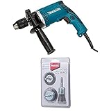 Makita HP1631KX3 Schlagbohrmaschine im Koffer, 710 W + 74tlg. Zubehör + Rundbürsten-Set 3tlg. Stahl