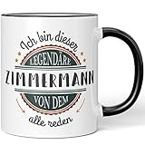 JUNIWORDS Tasse, Ich Bin dieser legendäre Zimmermann, von dem alle reden, Schwarz (5075661)