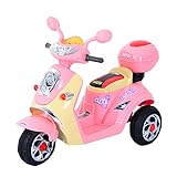 HOMCOM Elektro Kindermotorrad Elektromotorrad Kinderelektroauto Kinderfahrzeug Dreirad, 6V, Metall+PP, 108x51x75cm (Rosa+Gelb)