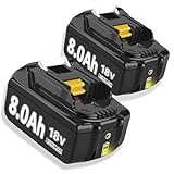 2X 18V 8000mAh Ersatzakku für Makita BL1860B BL1850B BL1840 BL1830 BL1815 BL1835 BL1860B BL1845 BL1850 194205-3 LXT-400 with LED Werkzeugakku