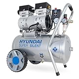 HYUNDAI Silent Kompressor SAC55752 (Druckluftkompressor leise, ölfrei, Flüsterkompressor, Compressor flüsterleise, 59dB, 24L Kessel, 8bar, 0.75kW, Öl-Wasserabscheider, Ansaugleistung 125 L/Min)