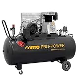 VITO Black Series Kompressor 300 Liter 10 Bar 400V 5.5 PS - 10bar Betriebsdruck (max. 12bar) - 500L/Min - Luftkompressor 300L Kessel - Ölgeschmiert - 2-Zylinder Druckluftkompressor (300B)