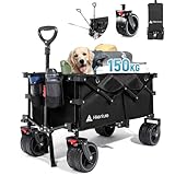 HIKENTURE Bollerwagen Faltbar 135L Faltbarer Bollerwagen - Klappbarer Handwagen für Strand Camping Einkaufen - Faltbollerwagen Handwagen