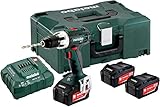 Metabo 602102960 Akku-Bohrschrauber BS 18 LT Set 18V, 3x 4Ah Li-Ion Akkus, inklu. Ladegerät, im MetaLoc-Koffer, max. Drehmoment: 34Nm (weich)/ 60Nm (hart), Bohr-Ø: 13mm (Stahl)/ 38mm (Weichholz)