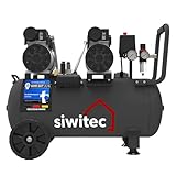 siwitec Flüsterkompressor SK-1500 | 1500 W | 50 L Kessel | max. Druck 8 bar | 67 dB | 252 l/min Ansaugleistung | ölfrei & wartungsarm | Druckluftkompressor | Kompressor mit Schnell-Anschluss-Kupplung