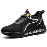 OBQcare Arbeitsschuhe Herren S3 Leicht Sicherheitsschuhe Stahlkappenschuhe Damen rutschfest Atmungsaktiv Sportlich Arbeitsturnschuhe Komfort Trekkingschuhe Schwarz Grün