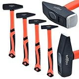 Rexxer Schlosserhammer-Set, Hammer-Set 4 Elemente (300, 500, 800, 1000 g) - Robuster Stiel aus Fiberglas, Hohe Qualität, Ergonomische Griffe, Schlagfest, Vielseitig einsetzbar, Werkstatt Zubehör