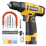 PULITUO 12V Akku-Bohrmaschine ，Leistungsstarke Bohrer-Sets mit Li-Ion Akku, 21+1 Drehmomenteinstellung,3/8' Zoll Keyless Chuck,elektrische Bohrmaschine,Variabler Drehzahlschalter,LED Licht.