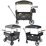 FableKids Bollerwagen Leo X4Lite mit Dach | 4 Sitzplätze | Faltbarer Transportwagen | Hecktasche | 5-Punkt-Gurt | 360° Räder | Fußbremse | Oxford 600D | Safari Grün