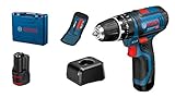 Bosch Professional 12V System Akku Schlagbohrschrauber GSB 12V-15 (inkl. 2x2.0 Ah Akku + Ladegerät, 10-tlg. Bitset, im Werkzeugkoffer)