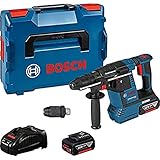 Bosch Professional 18V System Akku Bohrhammer GBH 18 V-26 F (inkl. 2x 5.0Ah Akku, Schnellladegerät GAL 1880 CV, Tiefenanschlag 210mm, Maschinentuch, Zusatzhandgriff, Schnellwechselfutter, L-BOXX)