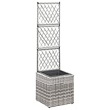 Gemüsebeet Pflanzkasten, Hochbeet mit Rankgitter 1 Topf 30x30x107 cm Poly Rattan Grau Blumentopf Pflanzkaste Ausreichend Platz für Ihre Pflanzen Gemüse Kräuter Blumen