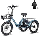 Fafrees Elektro Dreirad Fahrrad, 20 Zoll Lastenfahrrad Klapprad Dreirad für Erwachsene E Bike mit 48V 18,2AH Akku 55-110KM Tragfähigkeit 180kg, F20 Mate (Blau)