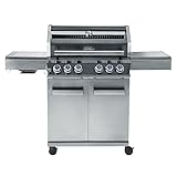 CHEF CUISINE BBQ Gasgrill – Outdoor Gasgrill 4 Brenner mit Seitenbrenner und Infrarot aus rostfreiem Edelstahl, 20,7 kW, 3-teilige Grillfläche, Grillhaube mit Sichtfenster und Thermometer, Grillwagen