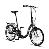 PACTO Seven - Hollandrad Hochwertiges Klappfahrrad 27cm Aluminiumrahmen Bike 20 Zoll Aluminiumräder Bicycle, 3 Speed Shimano Gänge Faltrad Klapprad Fahrrad Klappfahrrad Für Erwachsene Schwarz