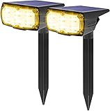 GOLUMUP Solarleuchten Garten, 36 LEDs Solar Gartenleuchte Solarstrahler mit IP67, 2 Helligkeitsstufe, Solarlampe für Außen, Hof, Garage usw. 2 Stück, Warmweiß