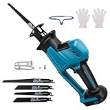 Akku Säbelsäge Kompatibel mit Makita 18V Lithium-Akku, 0-3100 SPM, Hublänge 22 mm, Bürstenlos Reciprosäge mit 4 Sägeblätter, 1 Brillen, 1 Handschuhe, zum Schneiden von Holz, Kunststoff, Metall