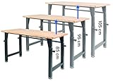 rikta höhenverstellbare Werkbank | höhenverstellbarer Arbeitstisch | ca. 135 (B) x 60 (T) x 85/95/105 (H) cm | Belastbarkeit 200 kg | FSC Holz-Arbeitsplatte