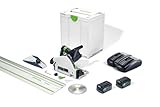 Festool Akku-Tauchsäge TSC 55 5,0 KEBI-Plus/XL-FS (mit Akkupacks, Schnellladegerät, Kreissägeblatt, Splitterschutz, Staubfangbeutel, Innensechskantschlüssel, Führungsschiene), im Systainer