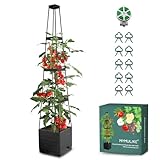 MYMULIKE Rankhilfe Obelisk mit Blumenkasten, Set of 1, Tomaten Rankhilfe mit Pflanzkasten, Schöne Pflanzturm aus Metall als Geschenk, Höhe Einstellbar, 150 x 25 x 25 cm Black