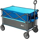 Portal Bollerwagen faltbar 225L XXL Große Ladefläche 120kg belastbar Handwagen mit Getränkehalter Seitentasche Transportwagen Leiterwagen klappbar Strandwagen Faltwagen für Garten Camping Festival