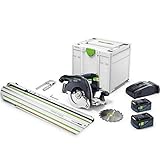 Festool Akku-Handkreissäge HKC 55 5,0 EBI-Set-FSK 420 (mit Akkupacks, Schnellladegerät, Kreissägeblatt, Innensechskantschlüssel, Kappschiene), im Systainer