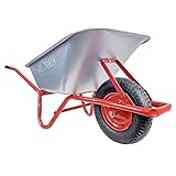 BPA Schubkarre 100l Liter verzinkt Luftrad Schubkarren groß Garten Scheibtruhe Bauschubkarre | Rahmen rot | Metallfelge | kugelgelagertes Rad | sehr stabil