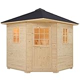 Artsauna Gartensauna Eldur mit 8 kW Ofen, Beleuchtung & Zubehör - Saunahaus aus Fichtenholz - Außensauna für 4 Personen - Outdoor Sauna 200x200x256 cm