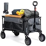 TIMBER RIDGE XXL Bollerwagen Faltbar Strand Handwagen mit Seitentasche Getränkehalter verstellbarem Griff, Gartenwagen Strandwagen für Alle Gelände, Draussen Camping Einkaufen, 100kg Belastbarkeit