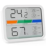 LIORQUE Digitales Thermometer Innen Hygrometer digital Thermo-Hygrometer mit Magnet, MIN/MAX- Aufzeichnungen Zimmerthermometer, inkl. Batterie, Weiß