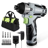 WORKPRO Akku-Schlagschrauber, 12V Schlagschrauber 100 Nm 2000 U/min, 1/4”Spannfutter, mit 2,0 Ah Akku und Ladegerät, 14 Zubehör und Werkzeugtasche, LED Licht, zum Schrauben und Schlagschrauben