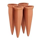 Relaxdays Tonkegel Bewässerung 4er Set, Pflanzen Wasserspender Ton, Wein und PET Flaschen Bewässerungskegel, Terracotta, Orange