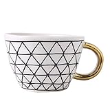 Große Keramik-Kaffeetasse, Teetasse, Steingut, Neuheit Tasse mit goldenem Griff, handbemaltes Dreiecksmuster