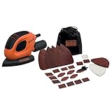 Black+Decker Dreieckschleifer Maus (55 Watt, Schleifplatte 133 x 95 mm, Schleifen/Polieren, Klettfix-System, inkl. Schleifpapiere + Fingerschleifpapier, Staubsaugeradapter, Tasche) BEW230BCA