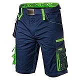 NEO TOOLS Herren Premium Kurze Arbeitshose mit Hosengürtel, 62% Baumwolle, 35% Polyester, 3% Elasthan 270 g/m2, Gr. XS-3XL, abnehmbare Werkzeugtasche